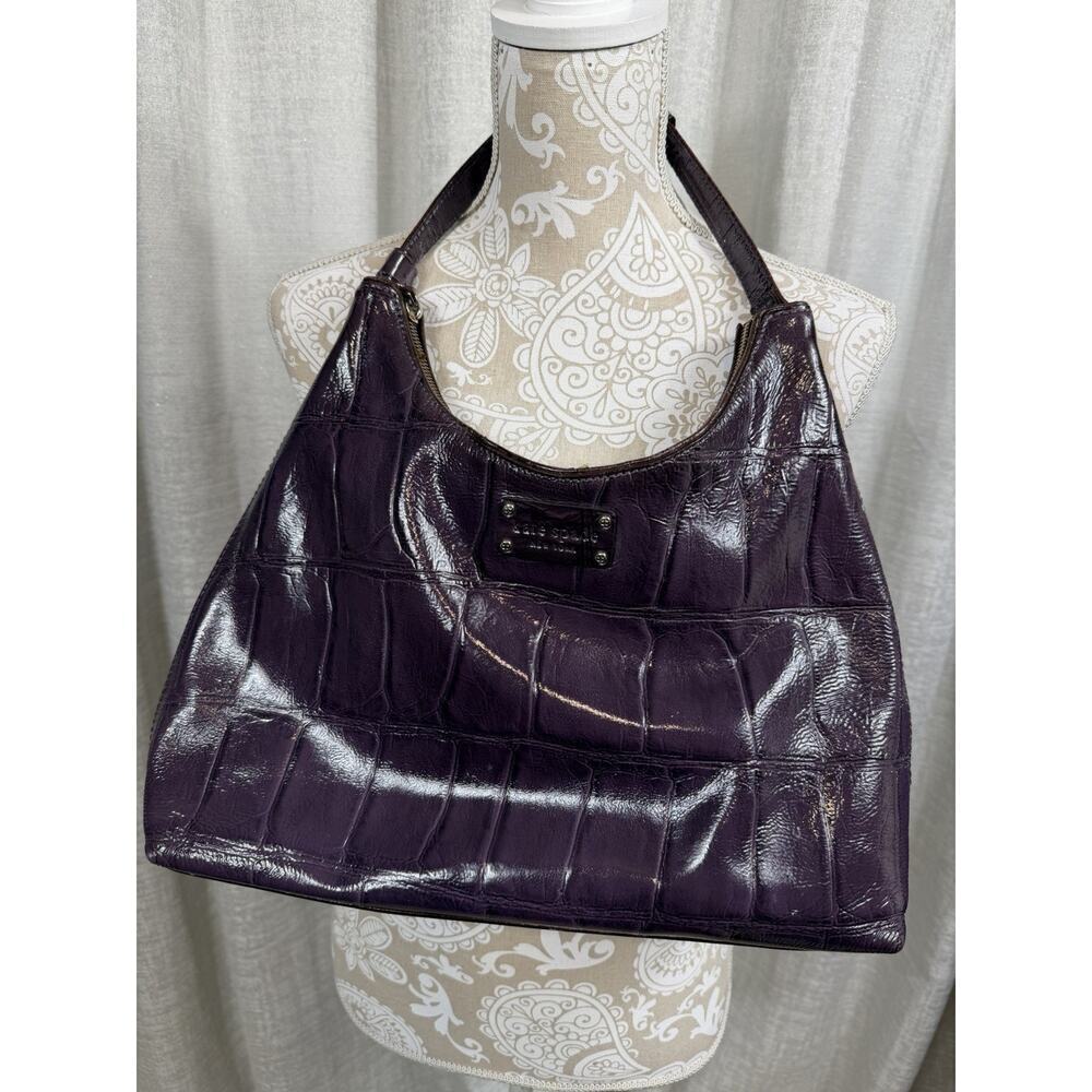 Kate Spade Purple Croc-Embossed Leather Shoulder Bag Hobo